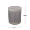 Dimension drawing of the light gray basket-weave side table: 15.75 inches across and 18.5 inches high.