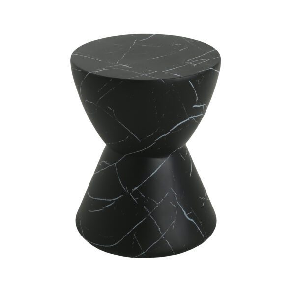 Black marble-effect hourglass outdoor side table Black marble-effect lightweight concrete side table with an hourglass shape, on a white background.