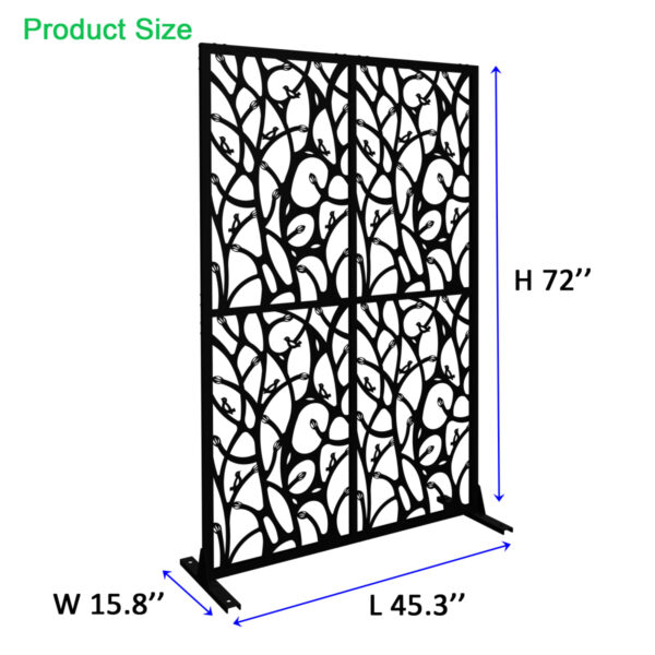 Single bird-pattern screen diagram showing rounded dimensions of 45.3 inches wide, 72 inches high and a 15.8-inch base depth.