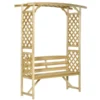 Natural fir wood arbor bench Natural fir wood arbor bench with a slatted seat, lattice side trellises and an open pergola top.