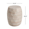 Dimension drawing of the beige travertine-effect side table, measuring 15.25 inches across and 18.25 inches high.