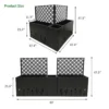 Dimension diagram for two rectangular planter boxes with trellises and one square planter box, showing individual box sizes and arrangement options.