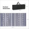 Blue geometric rug and carry bag dimensions Blue and white geometric rug measuring 215.7 by 107.9 inches, with its 36.6 by 7.5 by 13.4 inch carry bag.
