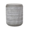 Light gray cylindrical outdoor side table with a triangular geometric surface pattern, shown on a white background.