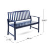Dimension drawing of the blue acacia wood bench: 48.82 inches long, 23.62 inches deep and 35.83 inches high.