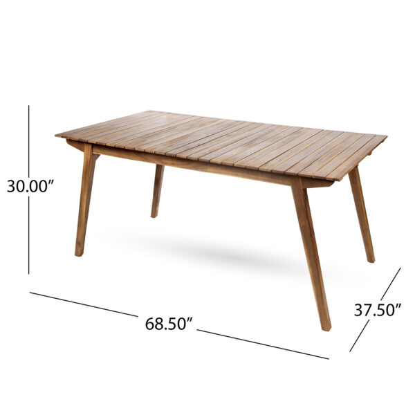 68.5 inch acacia dining table dimensions Acacia dining table dimensions marked 68.5 inches long, 37.5 inches deep and 30 inches high