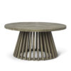 Gray acacia wood round coffee table Gray acacia wood round coffee table with a slatted top and tapered open wood-strip base