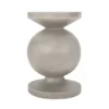 Light gray side table with a round top, rounded pedestal body and circular base on a white background.